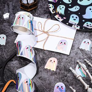 Etiqueta Metálica Holográfica Láser con Diseño de Fantasma Alienígena para Halloween, Ideal para Festivales, Fiestas, Promociones, Supermercados, Reutilizable e Impermeable - Product Image 3