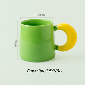 Gran oferta coreana 350ml personalizado cerámica en forma de luna mango taza de café agua y leche desayuno taza de té con interior esmaltado y mango - Product Image 5