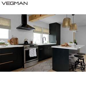 Petite armoire de <span class=keywords><strong>cuisine</strong></span> haute en contreplaqué de bois noire avec îlot - Product Image 1