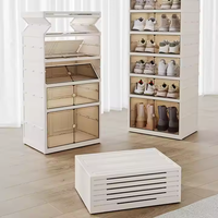 Armoire à chaussures pliable à ouverture magnétique anti-poussière Installation pliante gratuite Boîte à chaussures transparente