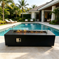 Table de foyer extérieur au propane en béton avec couvercle et pierres de lave, table de foyer moderne pour patio, jardin, villa