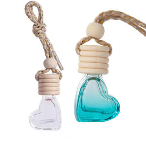 Hot Selling 6ml Heart Shape Empty Clear Glass Hanging <b>Car</b> Perfume Bottle With Wood Lids - Product Image 1