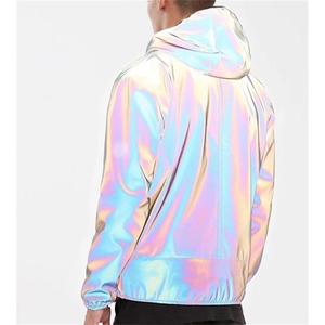 2024 Latest Design Unisex Windbreaker Rainbow <strong>Reflective</strong> Hoodie Full Zip Fleece <strong>Jacket</strong> for <strong>Men</strong> - Product Image 2
