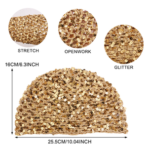 En gros, Bonnet en maille à paillettes et sequins, Turban au crochet, <span class=keywords><strong>Snood</strong></span> pour cheveux pour femmes, Filets à cheveux tricotés scintillants à motifs diamant - Product Image 3