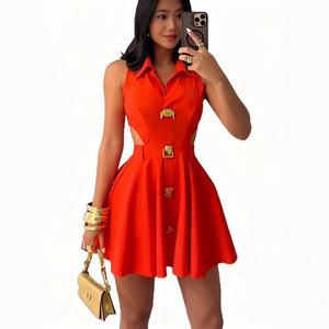 Abito Corto Estivo 2026 Stile Socialite Francese <span class=keywords><strong>con</strong></span> <span class=keywords><strong>Colletto</strong></span> POLO Senza Maniche in Poliestere Antistatico Elegante a Vita Alta Slim Linea ad A - Product Image 5