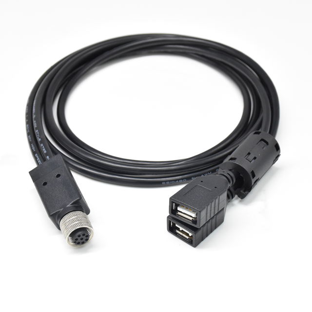Industrial M12 a Code 8pin Female to 2x Female USB 2.0 Cordest Cable-1150mm IP67 Waterproof Connector Double-Ended DIN Connector