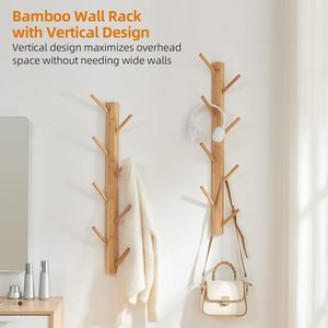 Lot de 2 patères murales verticales en bambou pour vestes, chapeaux, peignoirs, entrée et salle de bain - Product Image 6