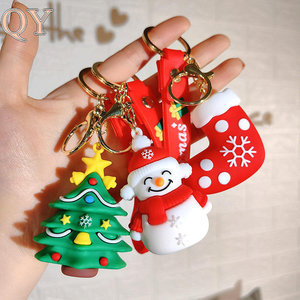 QY mignon noël PVC porte-clés père noël Elk bonhomme de neige 3D dessin animé caoutchouc porte-clés vacances cadeau fête - Product Image 1