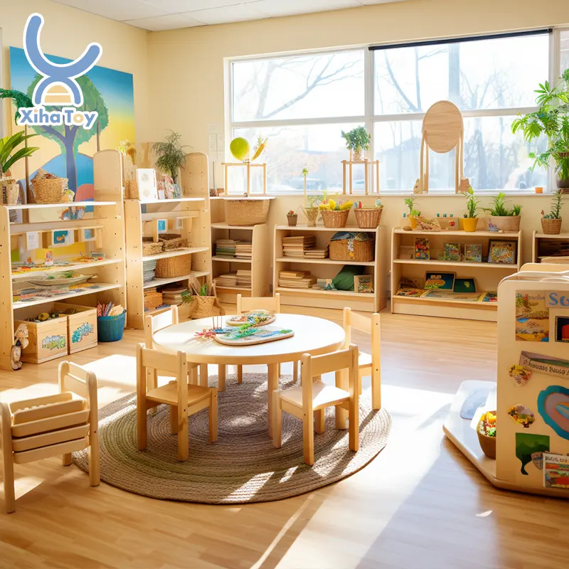 Xiha nhà trẻ trung tâm mầm non mẫu giáo trẻ em Toddler trẻ em đồ nội thất chơi bàn ghế đặt Montessori đồ nội thất gỗ