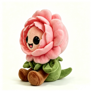 Peluche de Rosa Rosa Personalizado, Juguete de Peluche de Flor Suave con Ojos Grandes, Lindo Peluche de Peonía con Patas y Hojas - Product Image 1