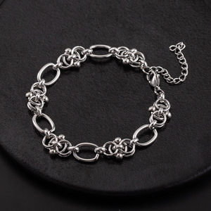 Pulsera de Cadena de Acero Inoxidable Estilo Motociclista Hip Hop Europeo Americano, Joyería Geométrica de Eslabones Ovalados para Hombre - Product Image 1