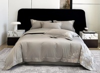 Ensemble de literie en coton soyeux avec broderie florale solide, 4 pièces avec bordure violette