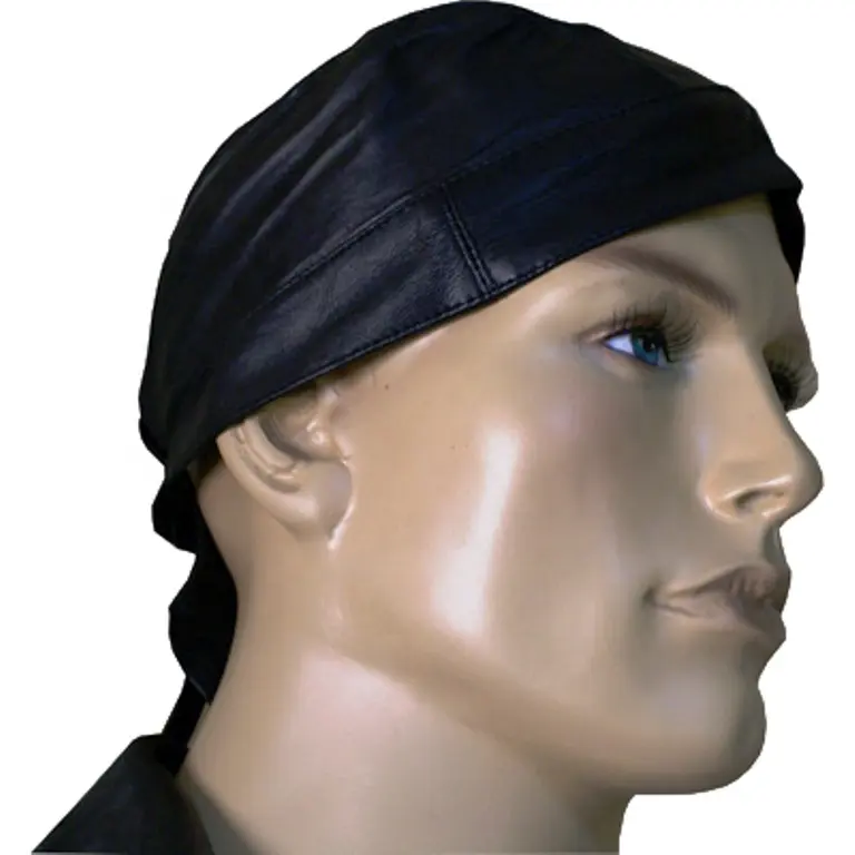 LEATHER SKULLCAP SOLID BLACK BANDANA DURAG HATS BIKER CHOICE