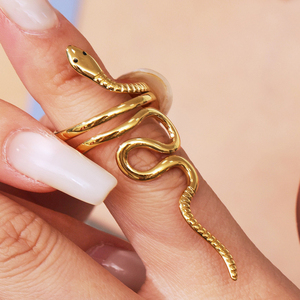 Anillo <span class=keywords><strong>de</strong></span> Dedo Índice YF8009, Diseño Distintivo <span class=keywords><strong>de</strong></span> Serpiente en Dos Tonos, Chapado en Oro <span class=keywords><strong>de</strong></span> 18K, Acero Inoxidable Impermeable, para Fiestas - Product Image 5