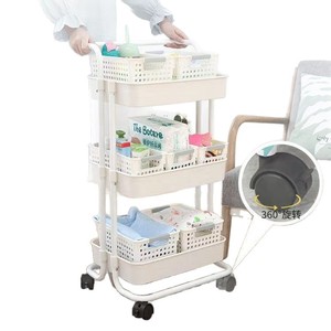Multi Tier Mobile Storage Cart 3 Layers Rotatable Movable Standing Type Easy Cleaning For Kitchen Bedroom Snack Organization - Product Image 4