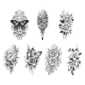 1Set 5 pezzi di <span class=keywords><strong>tatuaggi</strong></span> adesivi temporanei modello nero splendido <span class=keywords><strong>e</strong></span> artistico farfalla fiore tatuaggio impermeabile per la gamba del braccio del viso - Product Image 6