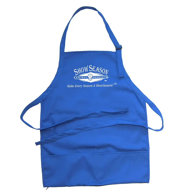 Apron with an adjustable neck buckle extra long ties and a zipper on bottom of pockets