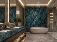 Dalles de granit Lemurian Labradorite bleue pour murs décoratifs, îlots de cuisine cascade, dessus de table à manger, dessus de meuble-lavabo de salle de bain