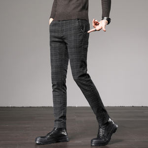 Precio barato Negro Gris Azul Hombres Causal Estilo británico Slim Fit Plaid Check Chino Pantalones para hombres - Product Image 3