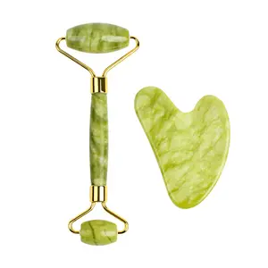 Vente en gros de kit de massage gua sha à rouleaux de jade Xiuyan vert de marque OEM
