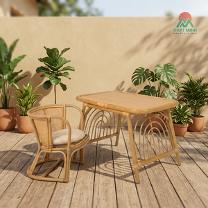 Nhat Minh Rattan Children's <b>Table</b> Chair Set Solid Back Rectangular Eco-Friendly Indoor Tropical Style - Product Image 4