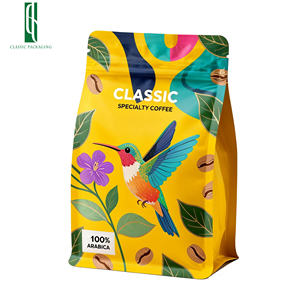 ถุงกาแฟพลาสติกแบบกำหนดเอง ขนาด 12 ออนซ์ 250 กรัม 500 กรัม 1 กิโลกรัม แบบก้นแบน มีซิปและวาล์ว สำหรับบรรจุภัณฑ์อาหารและกาแฟ - Product Image 1