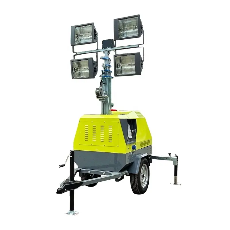 Nieuw Type Draagbare Benzine Diesel Generator Set 7M 9M Telescopische Mast Led Mobiele Werk Licht Toren Fabriek Verlichting Elektrisch Type