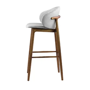 Modern Luxury Furniture Wooden Nordic Dining Chair Bar Stool High Chair Wood Counter Set Wood Fabric Kitchen Restaurant Cafe