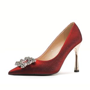 6682B-068 Satin Stiletto Heels Pointed <b>Toe</b> Rhinestone Decor High Heel Elegant Fashion Trend Women's Shoes Microfiber Leather - Product Image 5