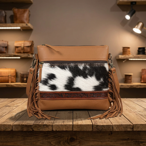 Bolso Bandolera Bohemio de Piel Auténtica con Estampado Animal, Borla y Cierre de Cremallera, Correa Única, para Todas las Temporadas, para Mujer - Product Image 3