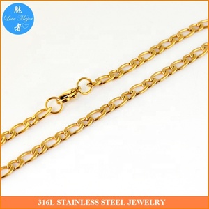 5 मिमी स्टेनलेस स्टील फिगारो 1 + 1 श्रृंखला हार सोना - Product Image 5