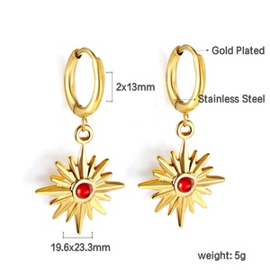 <b>Fashion</b> Jewelry Stainless Steel <b>Fashion</b> Simple Stainless Steel 18k Gold Plated Star Red Zircon Crystal <b>Hoop</b> <b>Earrings</b> for Women - Product Image 2