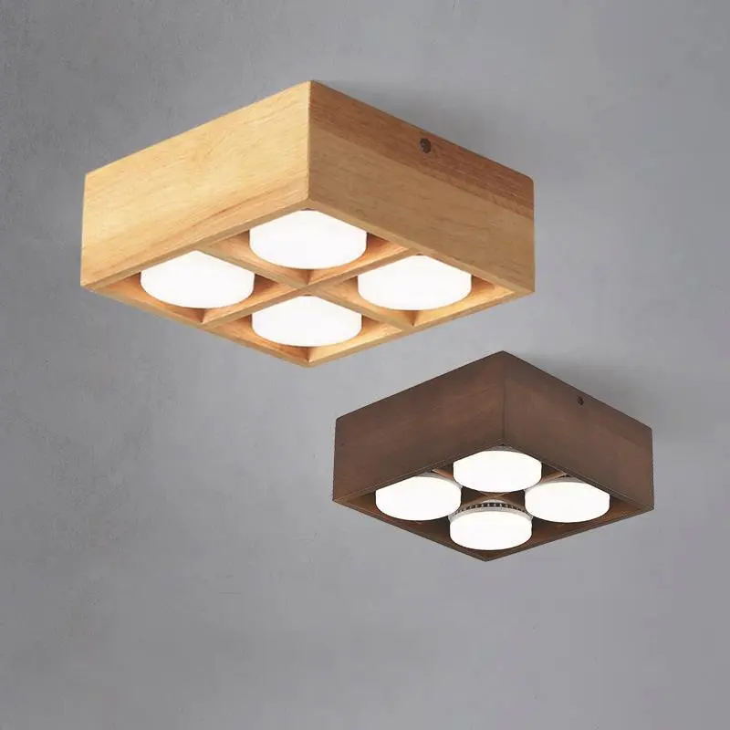 Quadratische LED-Decken-Down light aus massivem Holz im nordischen Stil für insekten sichere Holzgitter leuchten im Wohnzimmer GX53