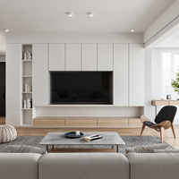 Système de meuble TV mural avec rangement intégral et unité de base flottante pour les intérieurs de salon d'appartements modernes