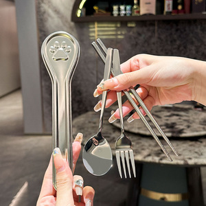 ชุดช้อนส้อมตะเกียบสแตนเลส 304 ชุดช้อนส้อมแบบพกพาสำหรับตั้งแคมป์นักเรียนผู้ใหญ่ - Product Image 2