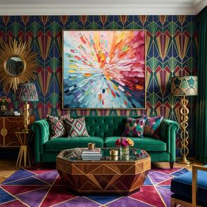 Peinture abstraite colorée en impasto avec texture 3D, peinture artisanale sur toile, art mural pour une décoration intérieure sophistiquée - Product Image 6