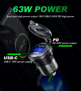Kewig tùy chỉnh công suất cao đầu ra 12V/24V 18W QC3.0 USB + 45W PD USB-C Nhôm Xe sạc Ổ cắm với LED Vôn kế - Product Image 5