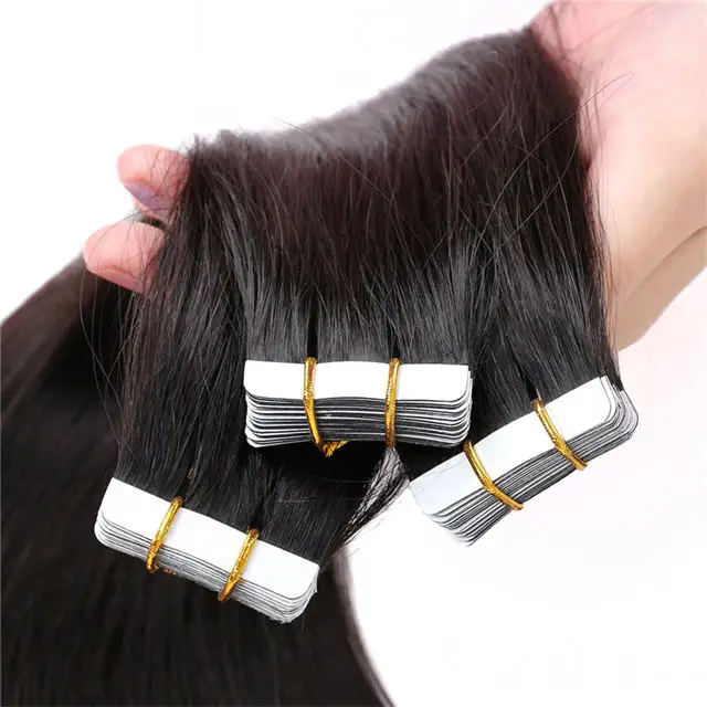 Fita de extensão de cabelo vietnamita birmanês cru, fita de cabelo humano alinhada com cutícula, feixes de fita para cabelo