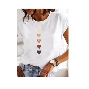 Short Sleeve Casual Ladies Fashion Female Graphic Tee Women Love Heart Watercolor Sweet Print Summer T Clothing T-shirts