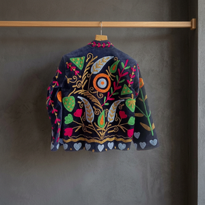 Hand Embroidered Woven <b>Velvet</b> Breathable Jacket Women's Floral Pattern Full Sleeve Prairie Chic Autumn Outerwear - Product Image 3