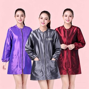 Blouse de Barbier Personnalisée Gris Violet Noir avec LOGO, Imperméable, Manches Longues, Fermeture Éclair, Blouse de Salon en Polyester, Tenue de Travail pour Coiffure - Product Image 5