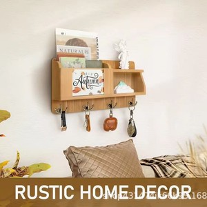<b>Wooden</b> wall-mounted storage rack for living room, key <b>hook</b> rack, entryway, bedroom, <b>coat</b> rack, letter rack, and bag rack - Product Image 3