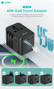 Coteci Sạc Nhanh 45W Gan Pd 3.0 Loại C USB-A Du Lịch <span class=keywords><strong>Adapter</strong></span> USB C Phổ Tất Cả Trong Một Trên Toàn Thế Giới Du Lịch <span class=keywords><strong>Adapter</strong></span> Cắm - Product Image 2