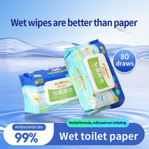 Lingettes humides pour toilettes jetables - 80 unités, 99,9% antibactériennes, polyester biodégradable, séchage rapide en 7 secondes, utilisation pour le nettoyage - Product Image 6