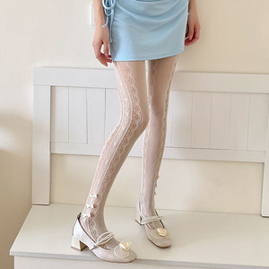 Japanese Style Women's Ultra Thin 0D Sheer Lace Stockings White Black Color Blocking Transparent Mesh Pantyhose Spring Summer - Product Image 3