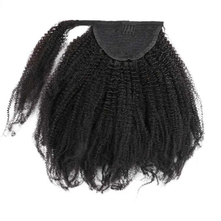 Afro Kinky Hair Natural Black Color Afro Kinky Ponytail Human Hair Ponytail Extension For Black Women