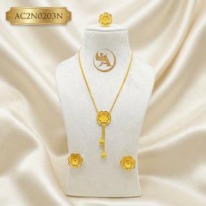 Flower Charm Pendant Necklace Set 18 Inches Brass Gold Plated Women's Jewelry Wedding Party Fashion Style Rope <b>Chain</b> Earrings - Product Image 1