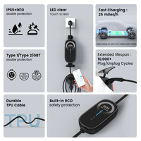Chargeur EV portable, câble de charge rapide, station de charge pour voitures électriques, 3,5 kW, 7 kW, 32 A avec TYPE 1 TYPE 2 NASC Tesla Smart Home