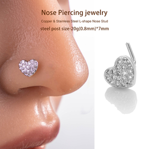 Tengsen thép không gỉ L dính mũi xuyên đồ trang sức Tiny CZ kim cương tình yêu trái tim mũi Stud cho phụ nữ 367 # - Product Image 5