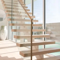 Escalier droit intérieur au design moderne avec marches en bois massif et structure en acier pour usage résidentiel